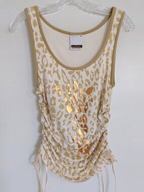 Southpole Leopard Print Tank, Cream, Tan, Bronze - Ruched drawstring side seams